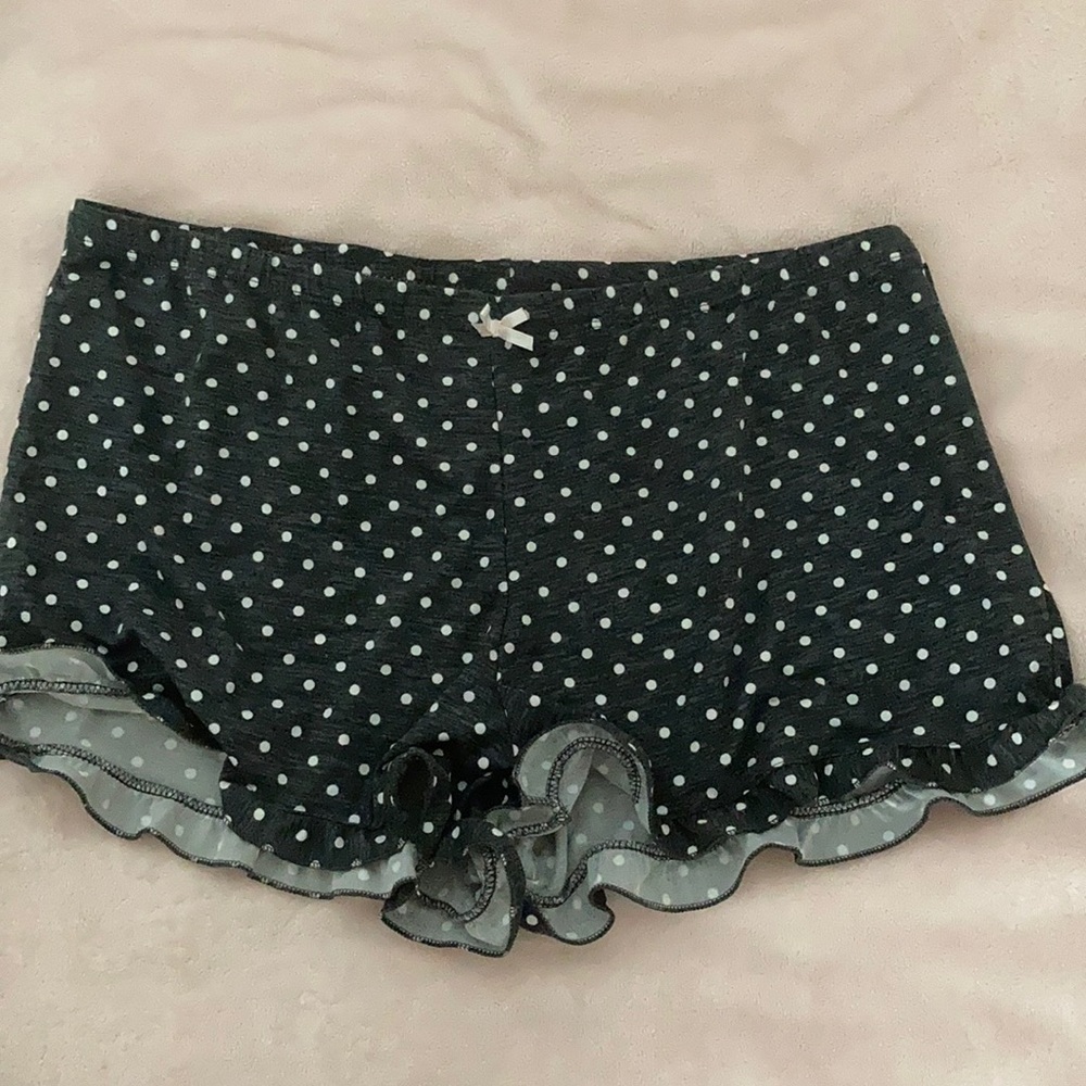 Gray with white polkadot ruffles sleep shorts